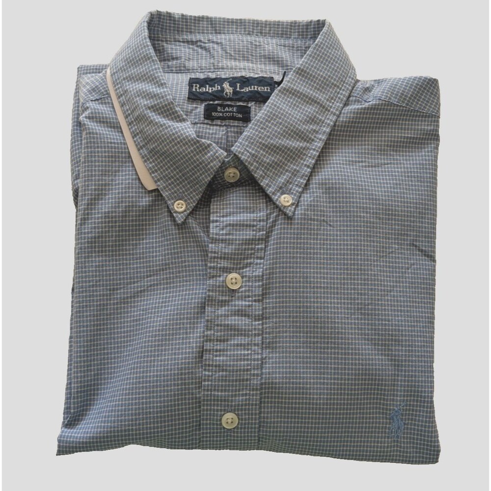 VTG Ralph Lauren Blake SS Shirt Men's Size XL Blue White Micro Check Cotton NWT